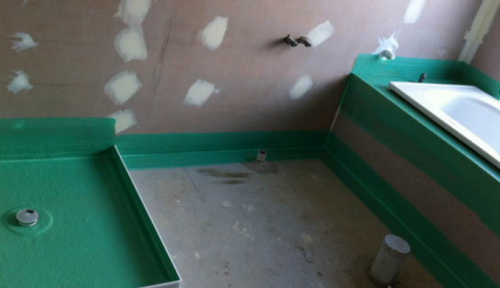  полагане на плочки в баня на гипсокартон и хидроизолация.