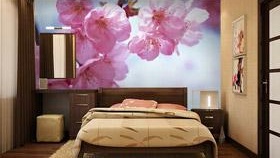 Фототапет с цветя на фотостена, фототапет с цветя в интериора на спалнята